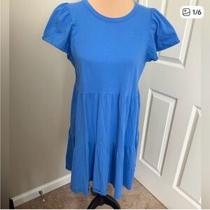 J. Crew Blue Short Sleeve Tiered Dress